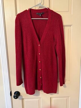 White House Black Market Red V-Neck Button Cardigan